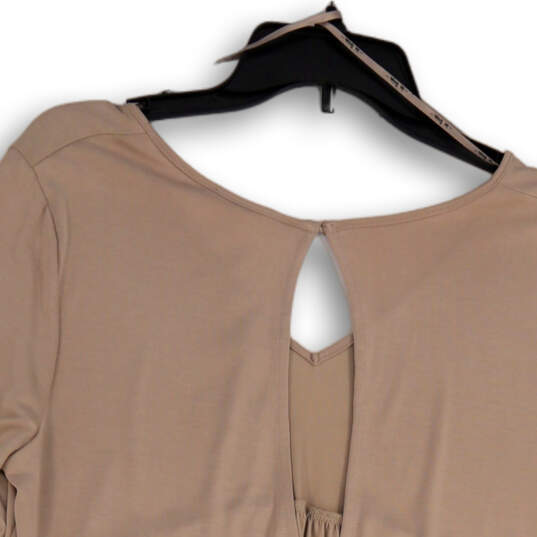 NWT Womens Beige Short Sleeve V-Neck Keyhole Back Blouse Top Size Small image number 4