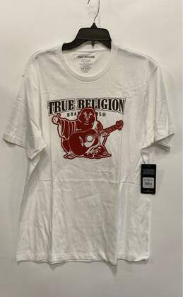NWT True Religion Mens White Buddha Print Crew Neck Pullover T-Shirt Size XL