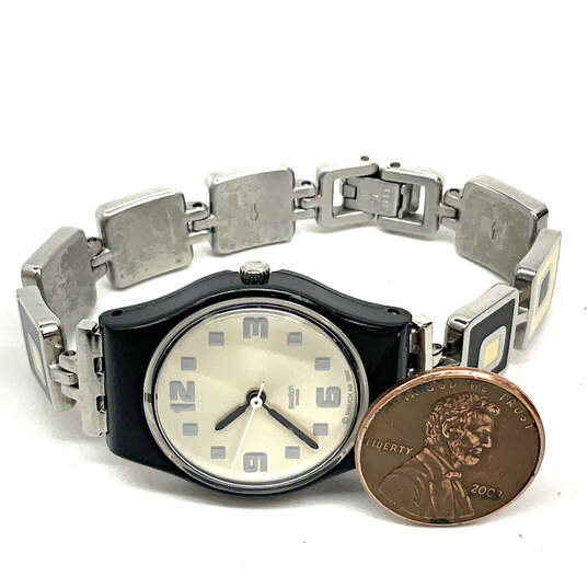 Designer Swatch Silver-Tone Swiss Menthol Tone Link Bracelet Wristwatch image number 2