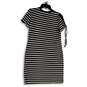 Womens Black White Striped Round Neck Classic Pullover Shift Dress Size XS image number 2