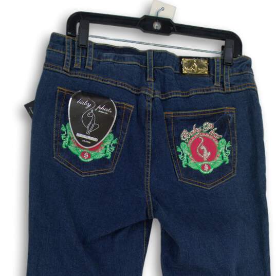NWT Baby Phat Womens Blue Denim Dark Wash 5-Pocket Design Tapered Jeans Size 14 image number 4