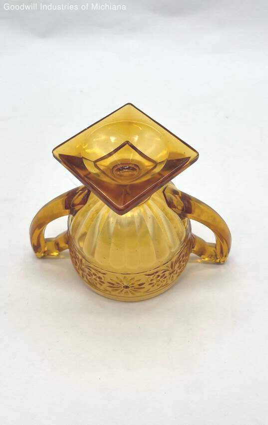 Vintage Indiana Glass Amber Daisy Open Sugar Dish image number 3