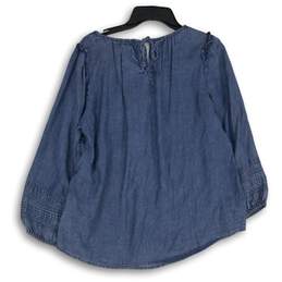 NWT Lauren Conrad Womens Blue Round Neck Tie Back Blouse Top Size Large alternative image