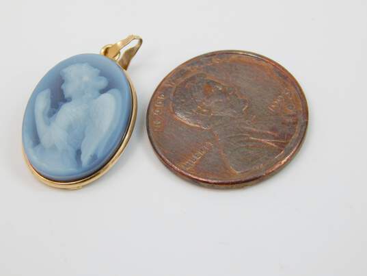 14K Yellow Gold Carved Blue Agate Angel Cameo 1.6g image number 6