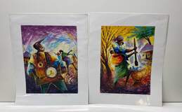 Lot of 2 Prints Dancing Time & Yam Pounding African Folk Art