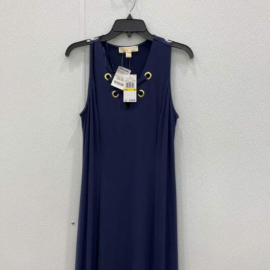 NWT Michael Kors Womens Blue Tie Neck Sleeveless Maxi Dress Size Medium image number 3