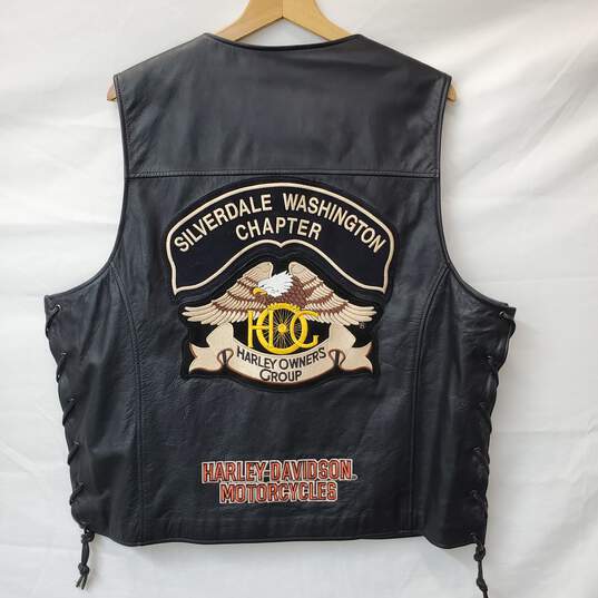Harley Davidson Owners Group Silverdale WA Chapter Black Leather Vest Size XL image number 1