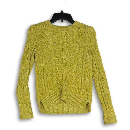 Womens Yellow Knitted Long Sleeve Crew Neck Pullover Sweater Size XS image number 1