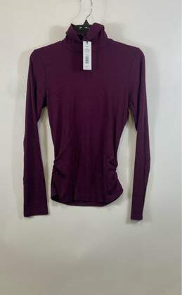 NWT Michael Stars Womens Burgundy Beck Ruched Ribbed Turtleneck T-Shirt Size M