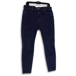 Womens Blue Denim Dark Wash Zipper Fly Mid Rise Skinny Leg Jeans Size 8