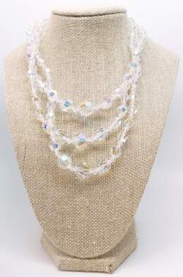 Silvertone Aurora Borealis Crystal Necklaces Rhinestone Earrings & Floral Brooch alternative image