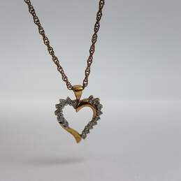 10k Gold Diamond Heart Pendant on Double Link 15 Inch Necklace 3.3g