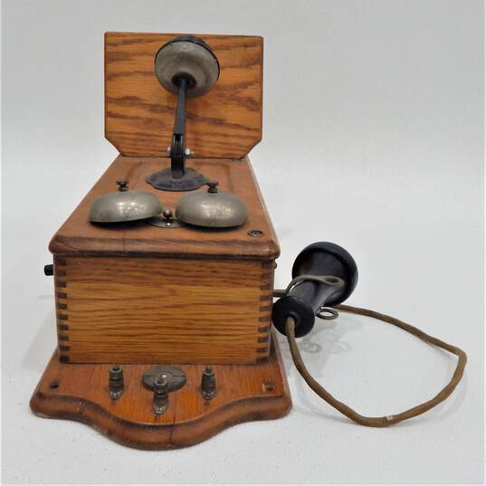 Antique Kellogg Oak Wood Hand Crank Wall Telephone Patd. 1905 w/ Internals image number 6