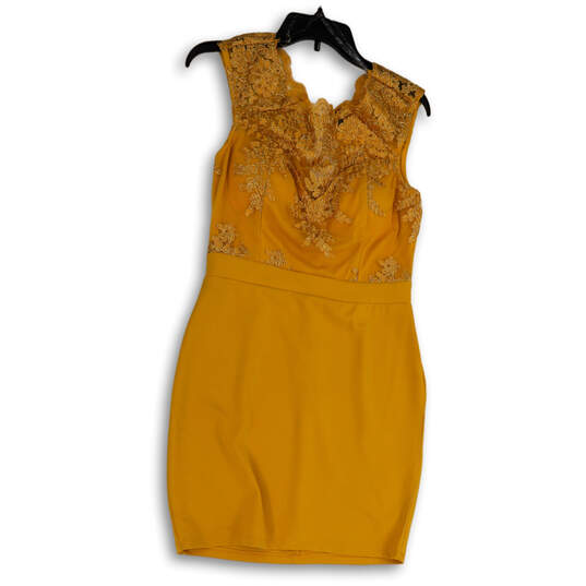 Womens Gold Lace Key Hole Back Sleeveless Bodycon Dress Size Large image number 1