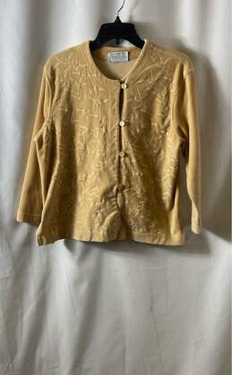 Vintage Saks Fifth Avenue Folio Womens Beige Knit Velour Cardigan Sweater Size L