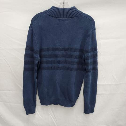 Tahari MN's 1/4 Zip Blue & Stripe 100% Cotton Pullover Size L image number 2