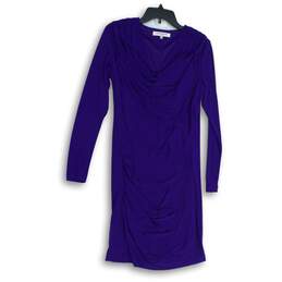 Evan Picone Womens Sheath Dress Pullover Drape Front Long Sleeve Purple Size 10