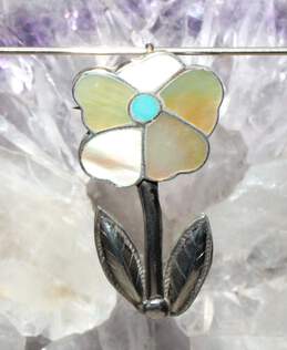 Zuni Artisan Rosita Wallace Sterling Silver Mother of Pearl Flower Brooch