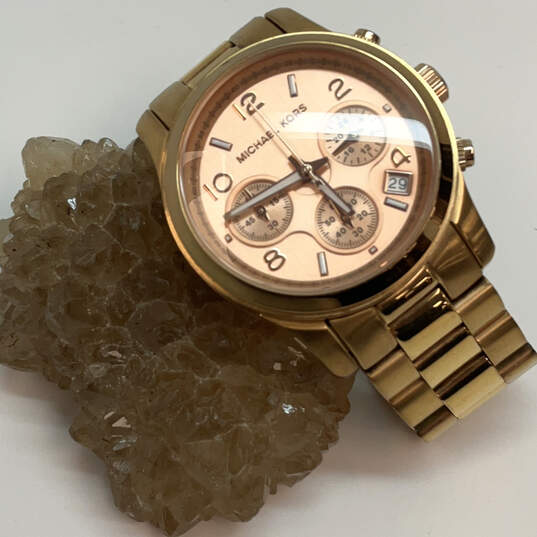 Michael Kors MK-5128 Gold-Tone Dial Stainless Steel Analog Wristwatch image number 1