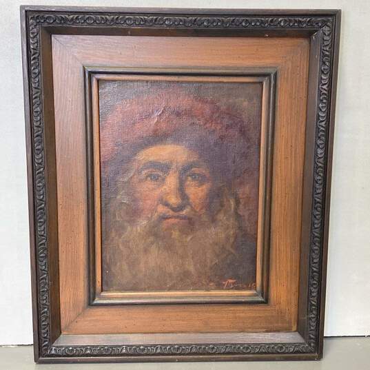 Lot of 2 Portraits of Rabbi and Philosopher Oil on canvas by Kunhert Signed. image number 4