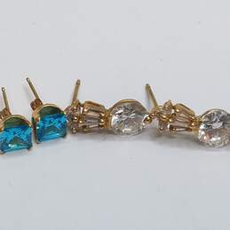 14K Gold FW Pearl CZ & Blue Gemstone Post Earring Bundle 4pcs. 4.7g alternative image