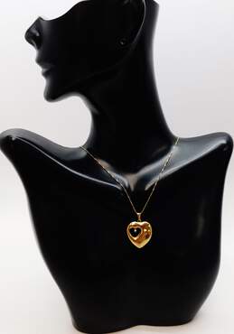 10K Gold Sapphire Accent Heart Pendant Necklace 2.2g