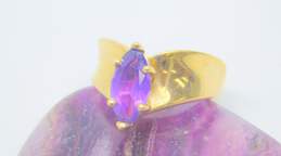 14K Gold Amethyst Marquise Solitaire Chevron Wide Band Ring 5.6g alternative image