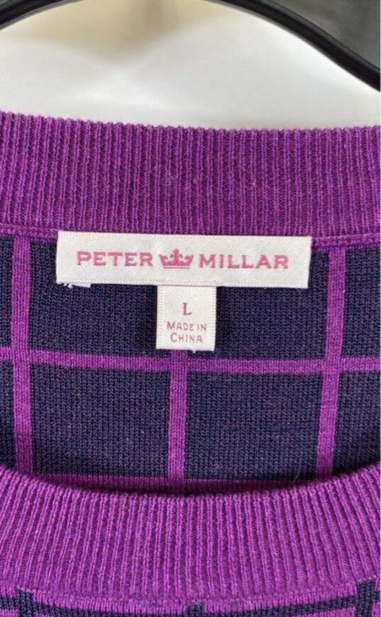 Peter Millar Womens Purple Check Long Sleeve Crew Neck Pullover Sweater Size L image number 3
