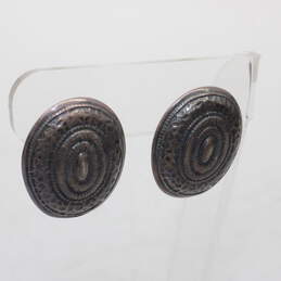 Stamas Signed Sterling Silver Concho Style Earrings - 10.9g