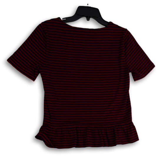 NWT Womens Red Blue Striped Short Sleeve Ruffle Hem Pullover Blouse Size S image number 2