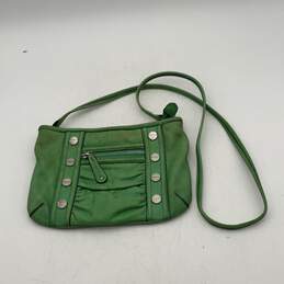 B. Makowsky Womens Green Leather Inner Zip Pocket Crossbody Bag Purse