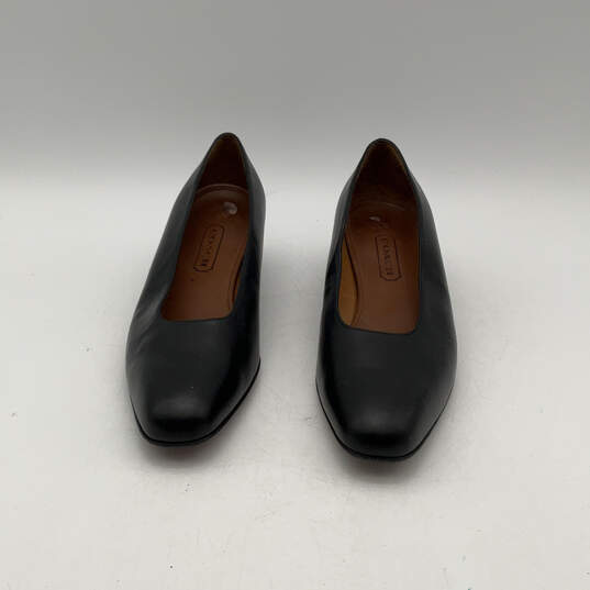 Womens J002 Black Leather Square Toe Slip On Pump Heels Size 7.5 M image number 2