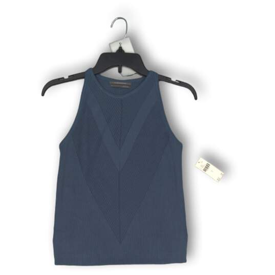 NWT Anthropologie Womens Tank Top Gemma Ribbed Sleeveless Blue Chevron Size SM image number 1