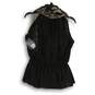 NWT Robert Rodriguez Womens Blouse Top Shirt Sleeveless Ruffled Black Beige Sz S image number 2