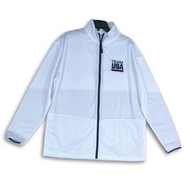 BDA Inc Mens White Mock Neck Team USA Olympic Full-Zip Windbreaker Jacket Sz XL
