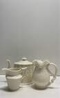 I. Godinger & Co. Embossed Tea Pot with 2 Creamers 3pc Ceramic Ivory White image number 1