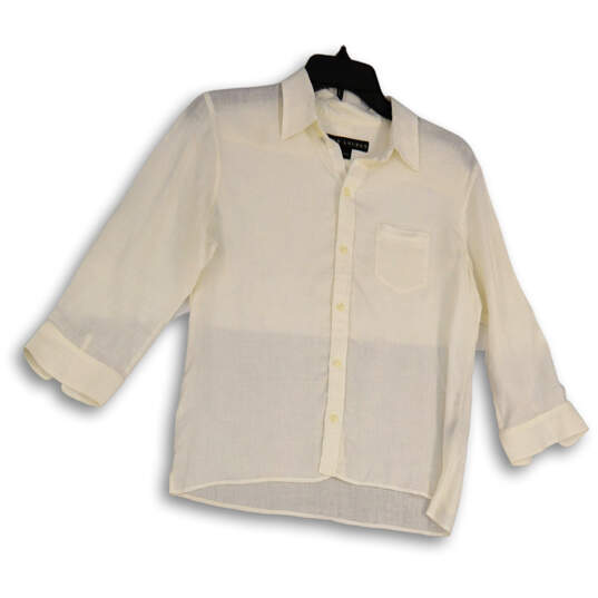 Womens White Spread Collar Long Sleeve Classic Button-Up Shirt Size 12 image number 1