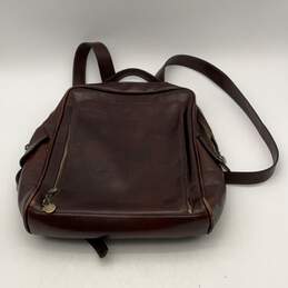 Vera Pelle Womens Brown Leather Adjustable Shoulder Strap Backpack