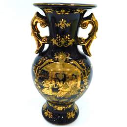 VTG Victorian Limoges Black and Gold Design 12inch Vase Hand Painted