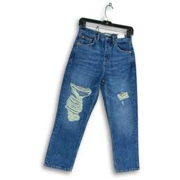 NWT Topshop Womens Blue Denim Medium Wash Distressed Skinny Jeans Size 4