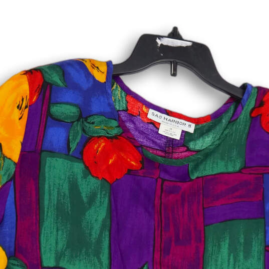 Womens Multicolor Floral Round Neck Short Sleeve Pullover Blouse Top Sz 2x image number 3