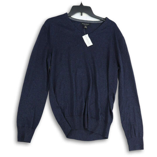 NWT Womens Navy Blue V-Neck Long Sleeve Pullover Sweater Size Medium image number 1