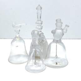 Assorted Crystal Hand Bells Lot of 4 Various Figurine Handle Glass Bells