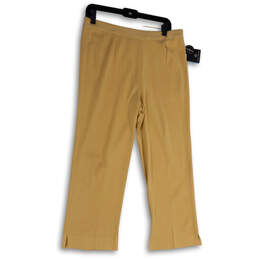 NWT Womens Tan Flat Front Elastic Waist Pull-On Cropped Pants Size PL