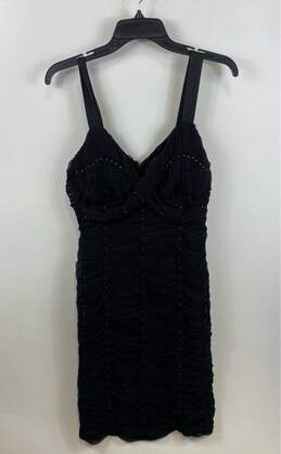 Catherine Malandrino Womens Black Ruched Beaded V-Neck Sheath Dress Size 44