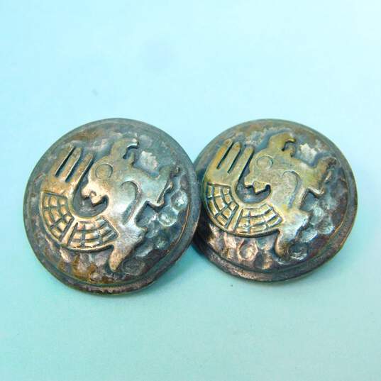VNTG Coro Silver Tone Mayan Aztec-Inspired Clip-On Disc Earrings 18.2g image number 1