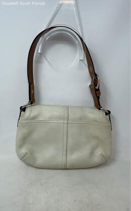 Coach Womens White And Brown Leather Bag Charm Flap Over Shoulder Handbag alternative image