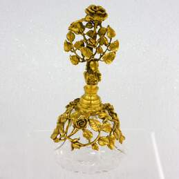 Vintage Matson Gold Ormolu Rose Filigree Glass Perfume Bottle w/ Dauber