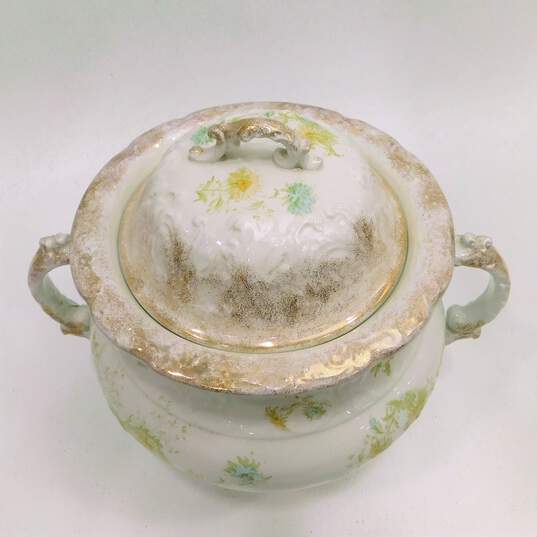 Antique W.H. Grindley & Co England Fleur D'Or Slop Jar Bucket Chamber Pot w/ Lid image number 2