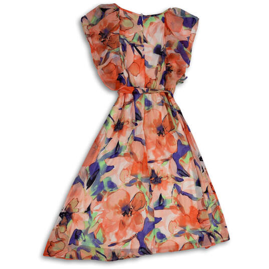 NWT Womens Multicolor Floral Ruffle Sleeve Back Zip Fit & Flare Dress Sz 4 image number 2